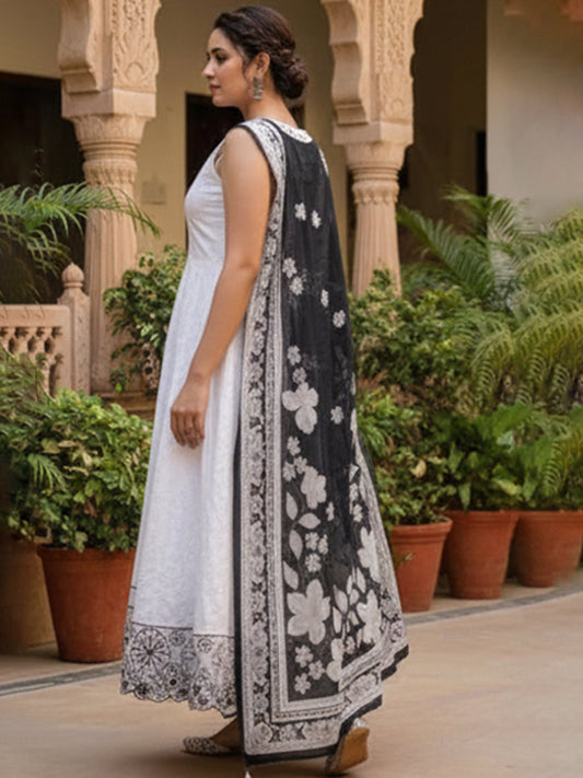 Elegant White Shifli Anarkali Set for women's