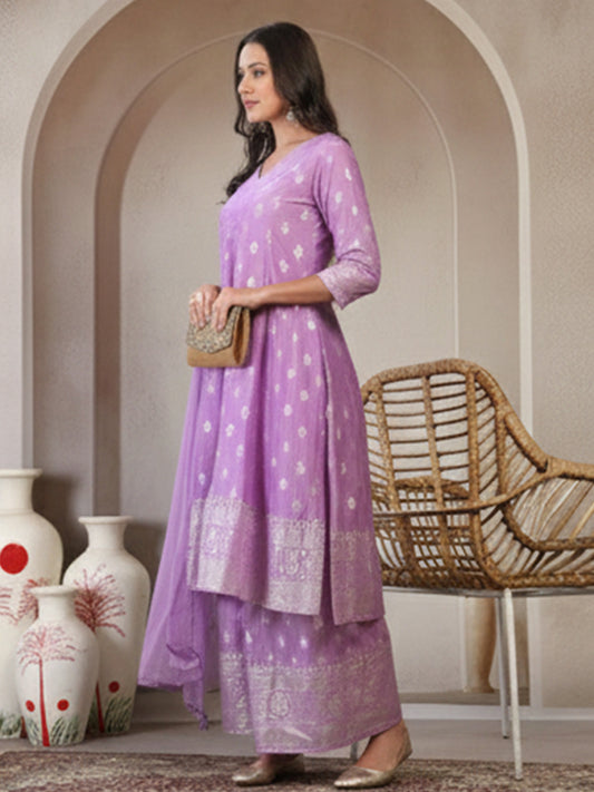 Classic Purple Tissue Silk Anarkali Set
