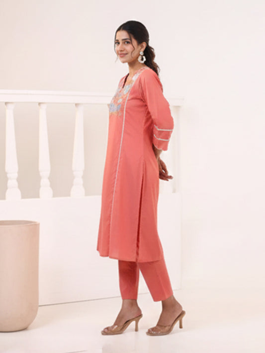 Women’s Orange Cotton 60×60 Kurti Pant Set for Everyday Wear