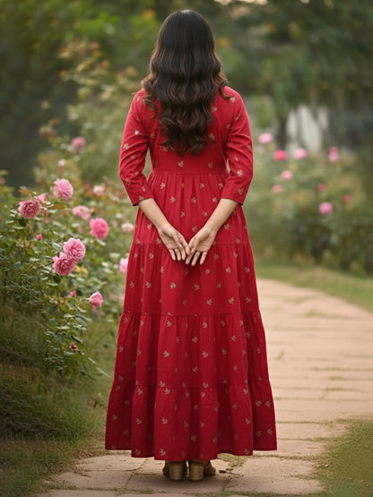 Daily Wear Multicolour Anarkali Rayon Dress with Embroidery