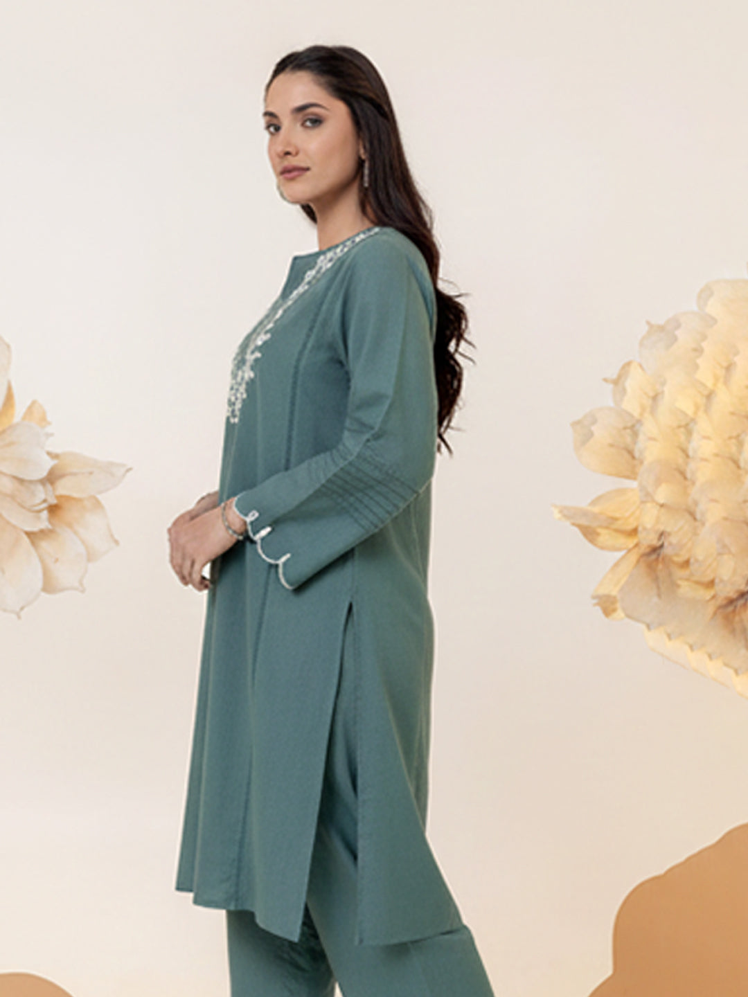 Elegant Teal Green Cotton Flex Kurta Set