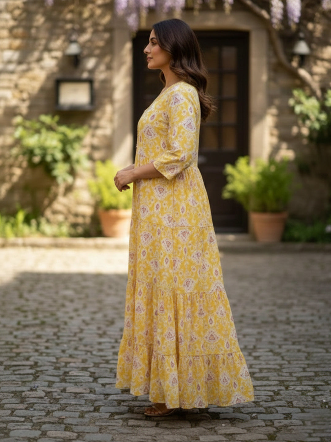 Women’s Full Length Multicolour Anarkali Embroidered Rayon Dress