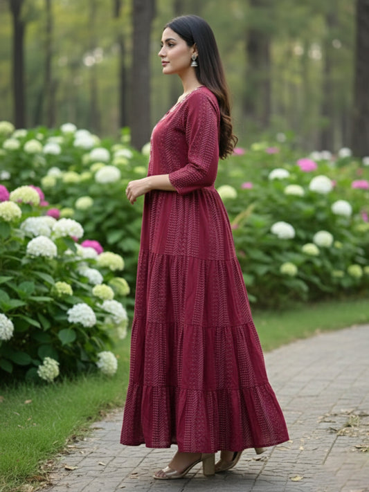 Women’s Embroidered Rayon Multicolour Anarkali Ethnic Dress