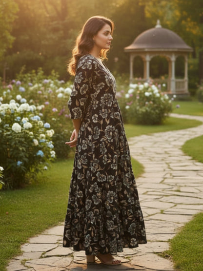 Graceful Multicolour Anarkali Embroidery Rayon Dress