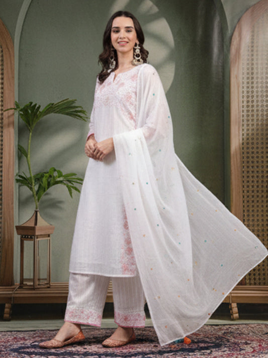 Elegant White Cotton Suit Set for Women’s Comfortable Everyday Wear