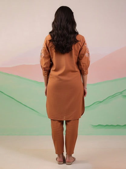 Elegant Brown Cotton Flex Kurta Set