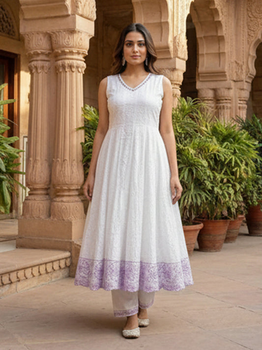 Women’s White Shifli Anarkali Set for Ethnic Look