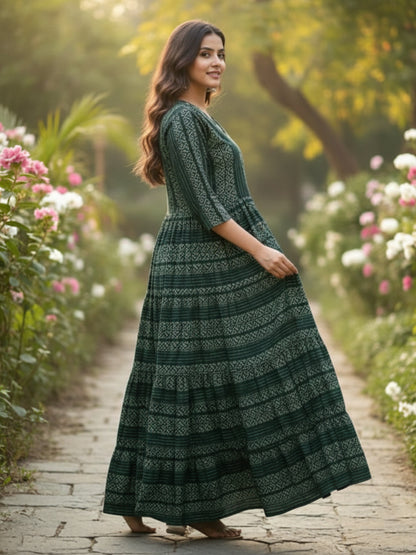 Women’s Stylish Multicolour Anarkali Embroidered Rayon Dress