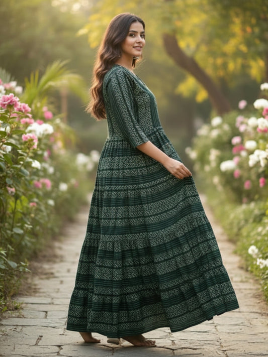 Women’s Stylish Multicolour Anarkali Embroidered Rayon Dress