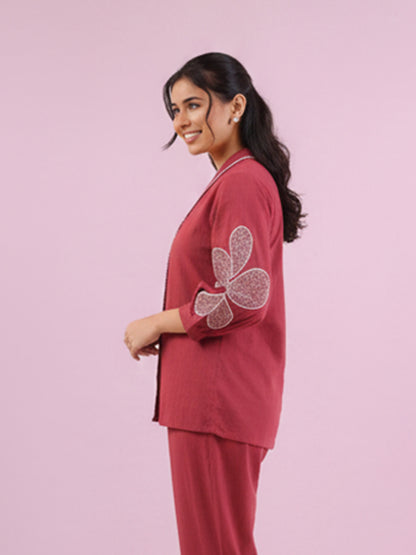 Deep Maroon Cotton Slub Co-Ord Set