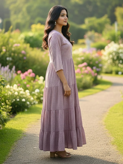 Casual Ethnic Multicolour Anarkali Embroidered Rayon Dress