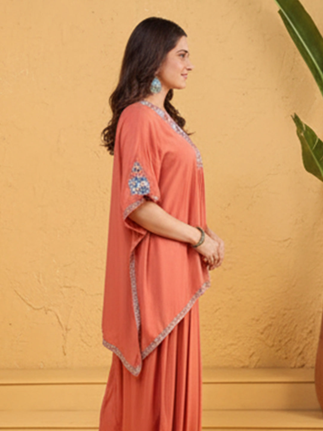 Soft Orange Rayon Stepal Kaftan Set with Contemporary Fit Design