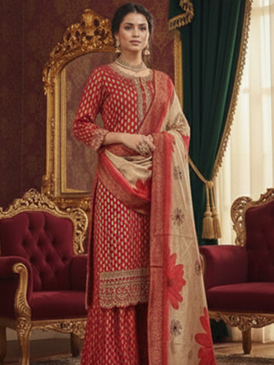 Orange Weave Cotton Suit Set Perfect for Parties and Occasions
