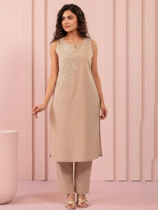 Elegant Beige Cotton Flex Kurta Set