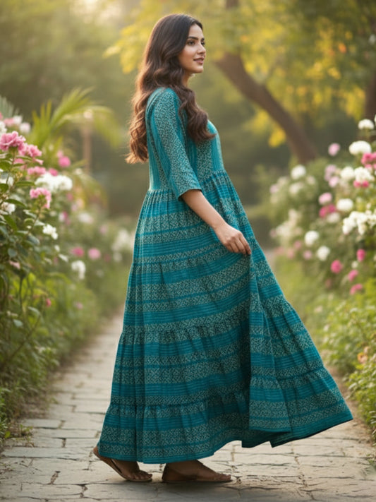 Elegant Multicolour Anarkali Embroidered Rayon Dress