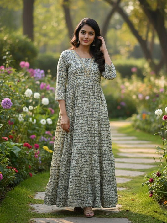 Women’s Rayon Multicolour Anarkali Dress with Ethnic Embroidery