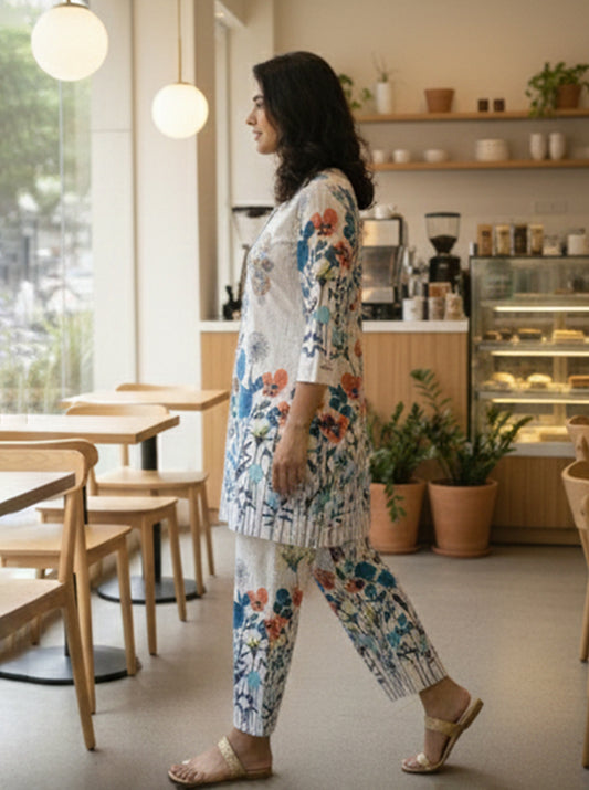 White Cotton Flex Co-ord Set