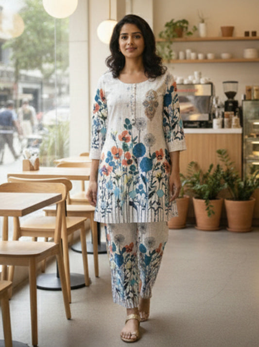 White Cotton Flex Co-ord Set