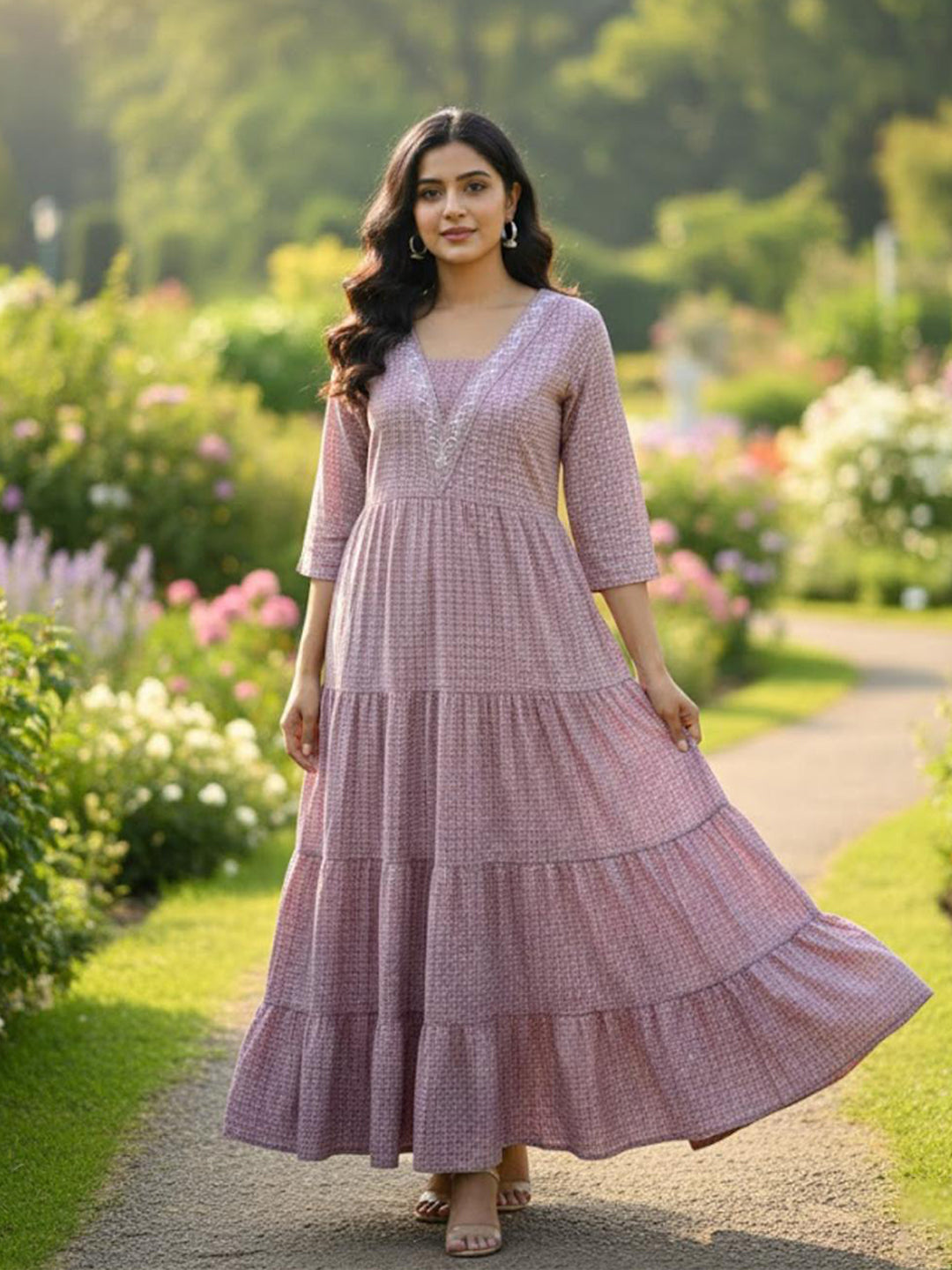 Casual Ethnic Multicolour Anarkali Embroidered Rayon Dress