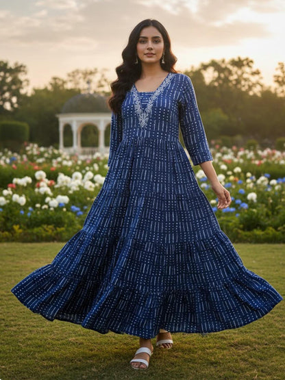 Women’s Ethnic Wear Multicolour Anarkali Embroidered Rayon Dress