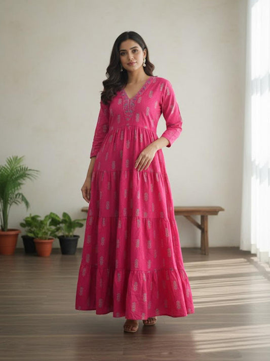 Modern Ethnic Multicolour Anarkali Rayon Dress