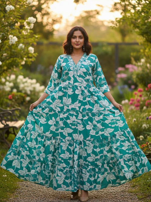 Occasion Wear Multicolour Embroidered Anarkali Rayon Dress