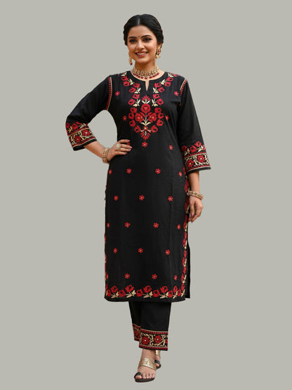 Black Chikankari Kurta Palazzo Set with multi-color embroidery