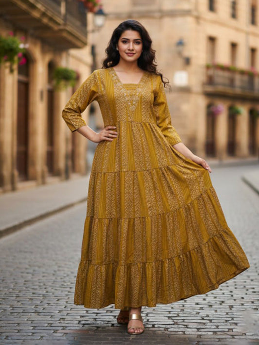 Women’s Soft Rayon Multicolour Anarkali Embroidered Dress