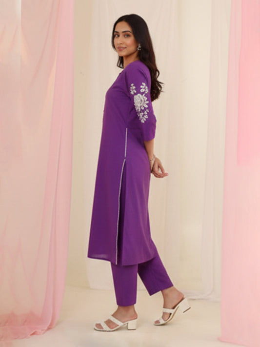 Trendy Purple Cotton 60×60 Kurta Pant Set for Casual Wear