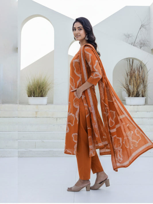 Elegant orange cotton suit set with everyday comfort