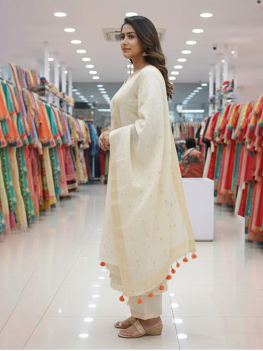 White Joot Cotton Kurta Suit Set for Effortless Style