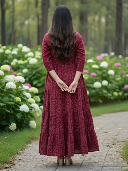 Women’s Embroidered Rayon Multicolour Anarkali Ethnic Dress