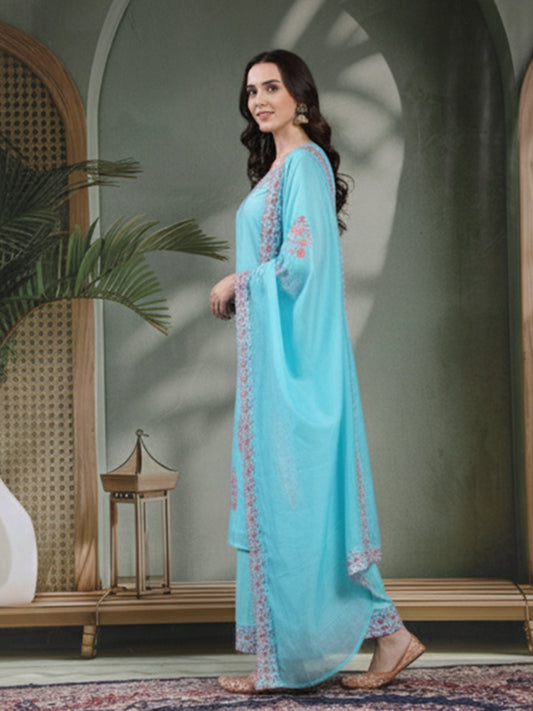 Elegant Light Blue Mal Chanderi Suit Set for Women’s Wear