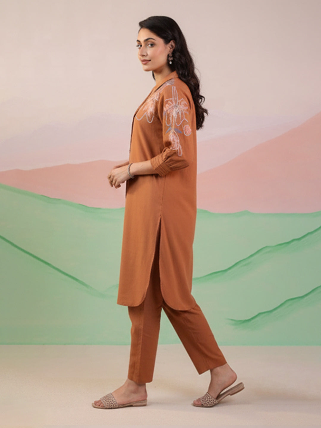 Elegant Brown Cotton Flex Kurta Set