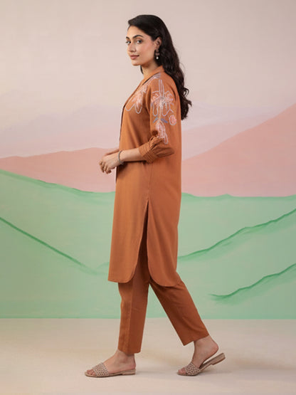 Elegant Brown Cotton Flex Kurta Set