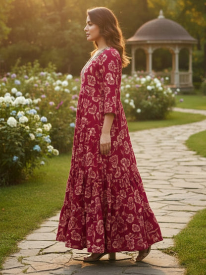 Women’s Multicolour Anarkali Style Embroidered Rayon Dress