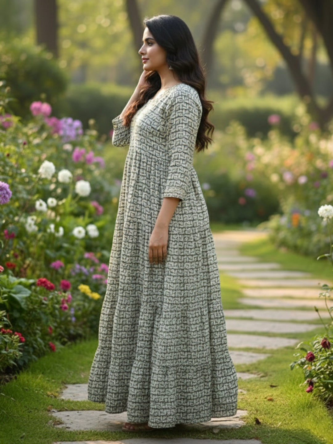 Women’s Rayon Multicolour Anarkali Dress with Ethnic Embroidery