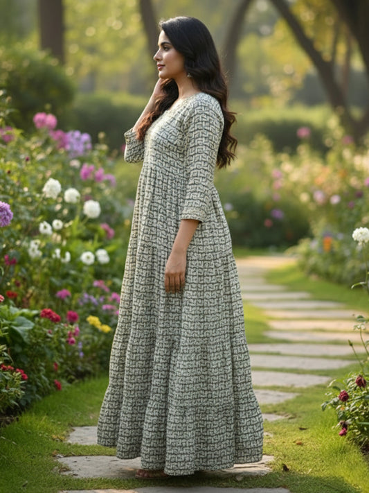 Women’s Rayon Multicolour Anarkali Dress with Ethnic Embroidery