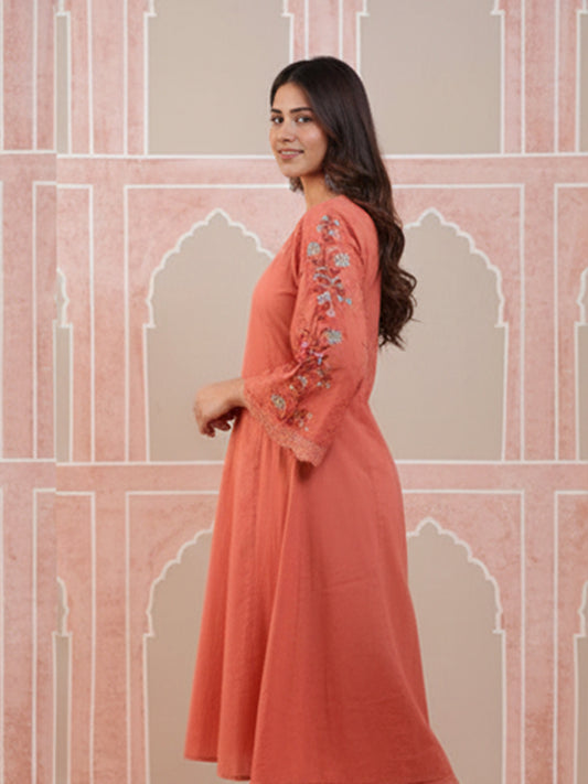 Orange Cotton 60×60 Kurta Pant Set for Daily Comfort