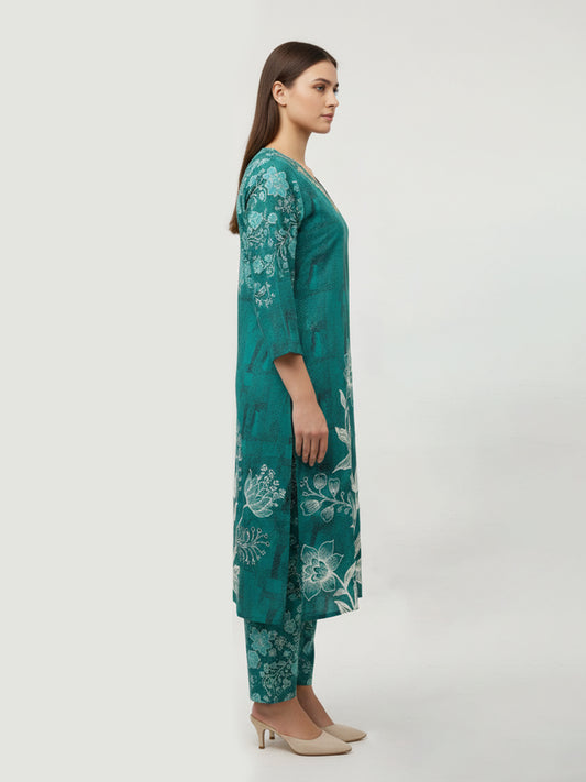 Aqua Straight Printed Cotton Kurta for Ethnic Wear