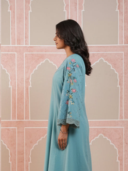 Pastel Blue Cotton 60×60 Kurta Pant Set for Daily Comfort