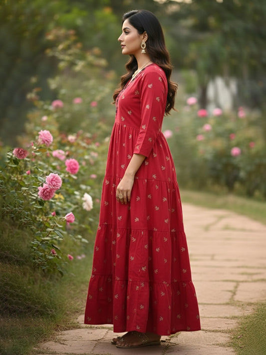 Daily Wear Multicolour Anarkali Rayon Dress with Embroidery