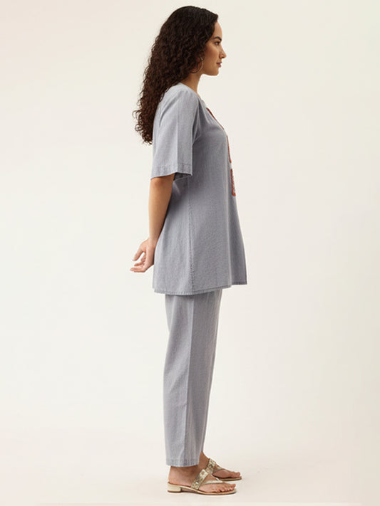 Grey Cotton Slub Co-Ord Set for Women