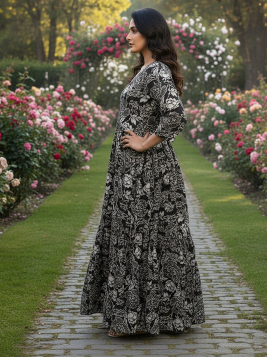 Trendy Multicolour Anarkali Embroidery Rayon Dress