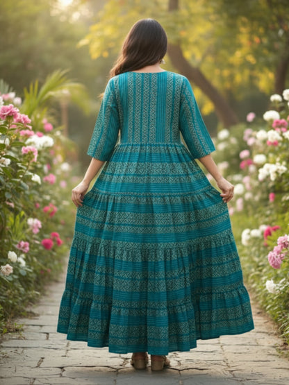 Elegant Multicolour Anarkali Embroidered Rayon Dress