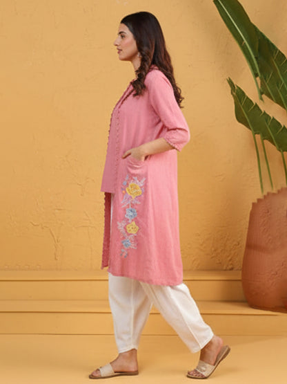 Women’s Light Pink Rayon Flex Top Pant Jacket Set