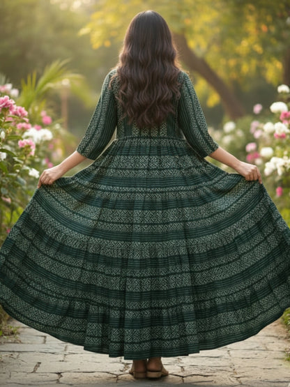 Women’s Stylish Multicolour Anarkali Embroidered Rayon Dress