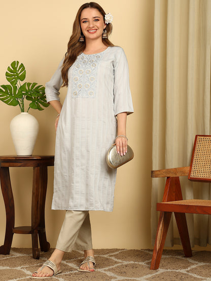 Embroidered Light Green PolySilk Straight Kurta