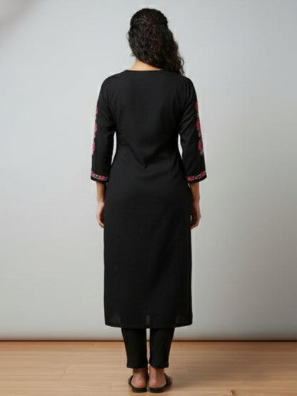 Black Chikankari Kurta with Pink Embroidery