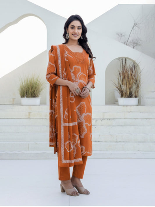 Elegant orange cotton suit set with everyday comfort